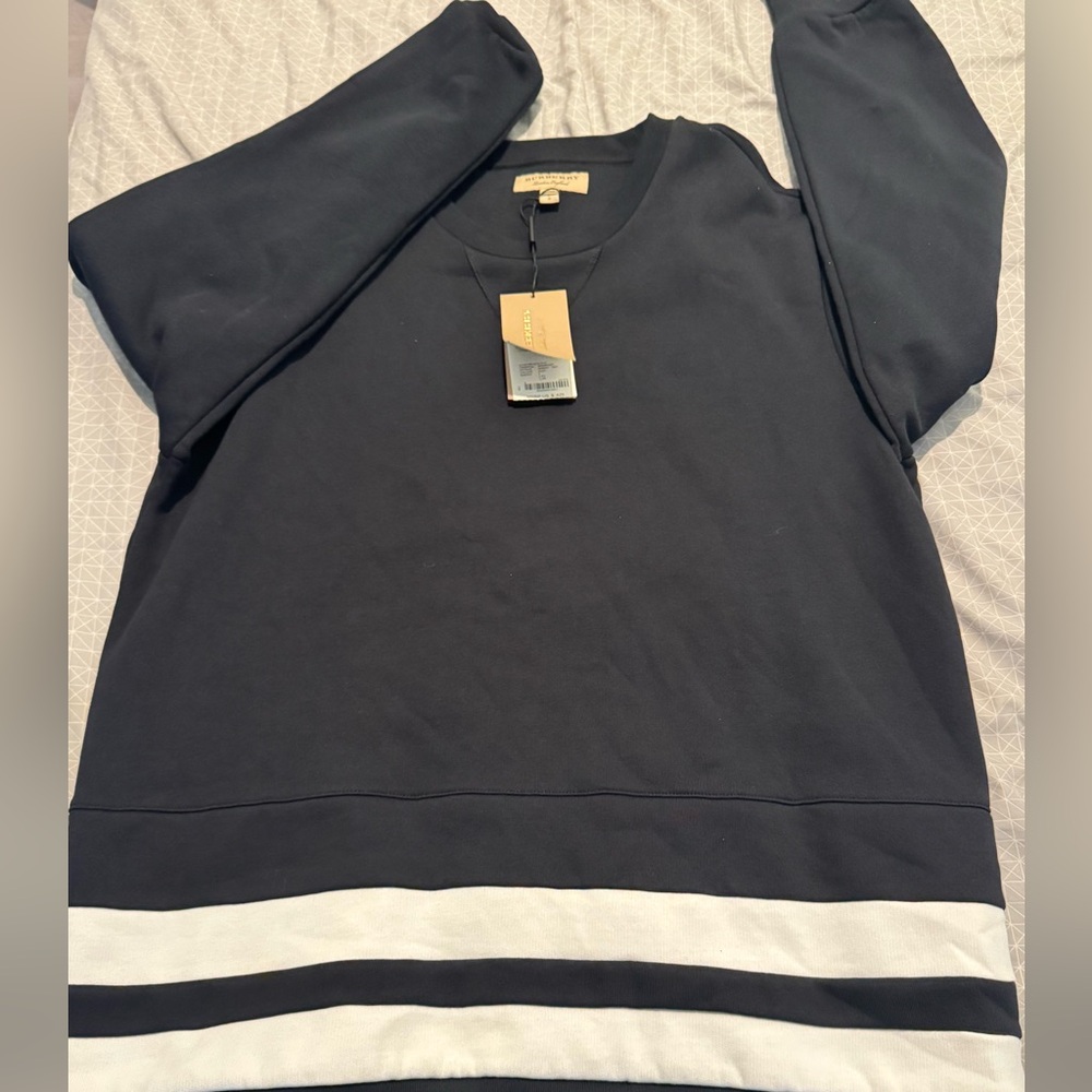 NEW Burberry London Radford Paneled Black Sweatshirt Striped